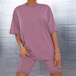 SHEIN SXY Knitted Casual Solid Color Round Neck Short Sleeve Top & Shorts